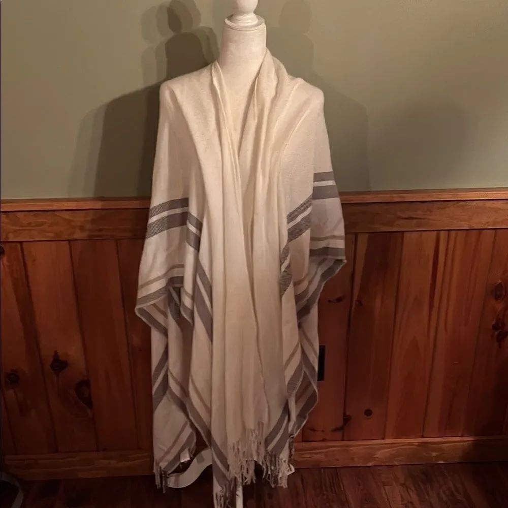 Elegant Cream and Gray Striped Shawl